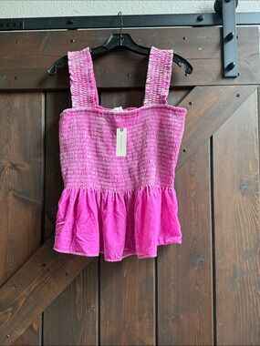 Anthropologie Hot Pink Smocked Peplum Tank